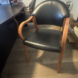 Client Desk Chairs (2) - Black  With Wood Arms And Legs