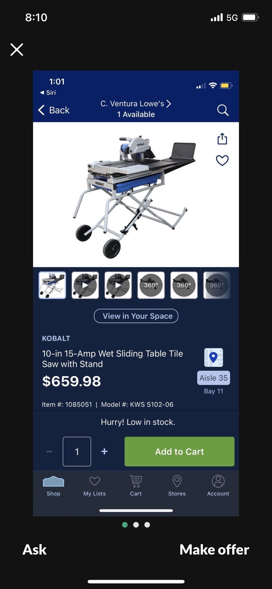 Kobalt Wet Saw 10”