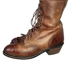 VTG DURANGO WOMEN LOGGER GRANNY VICTORIAN LACEUP BROWN LEATHER BOOTS VIBRAM SZ 7


