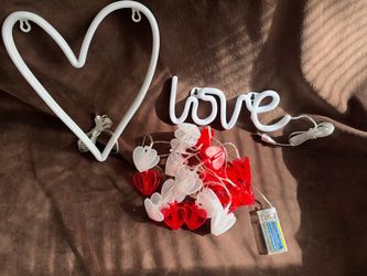 Neon Heart and Love Sign Set with String Lights