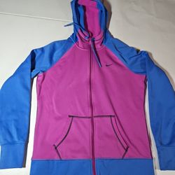 Nike Therma Fit Full Zip Hoodie Size Large Blue Pink Fleece Lined