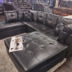 New Sectional Sofa With Large Ottoman In Genuineleather