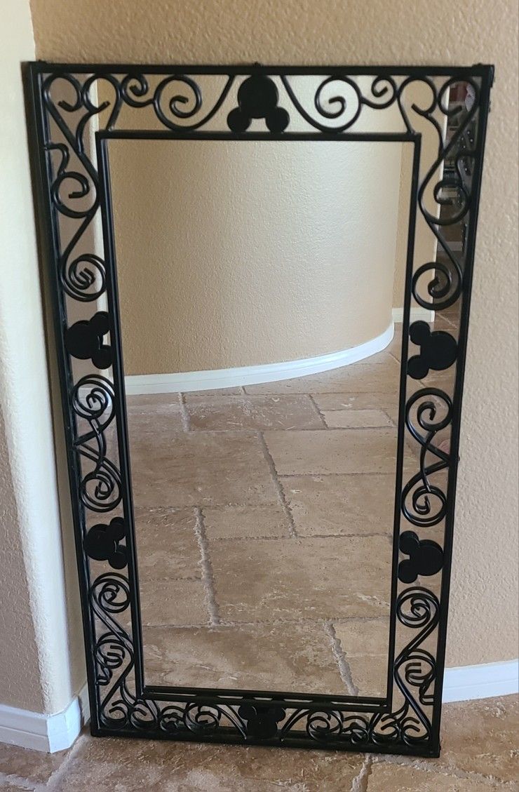 Vintage Disney Hidden Mickey Mouse Wrought Iron Scroll Wall Mirror