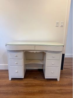 Wood Desk with Glass Top - 9 Drawers