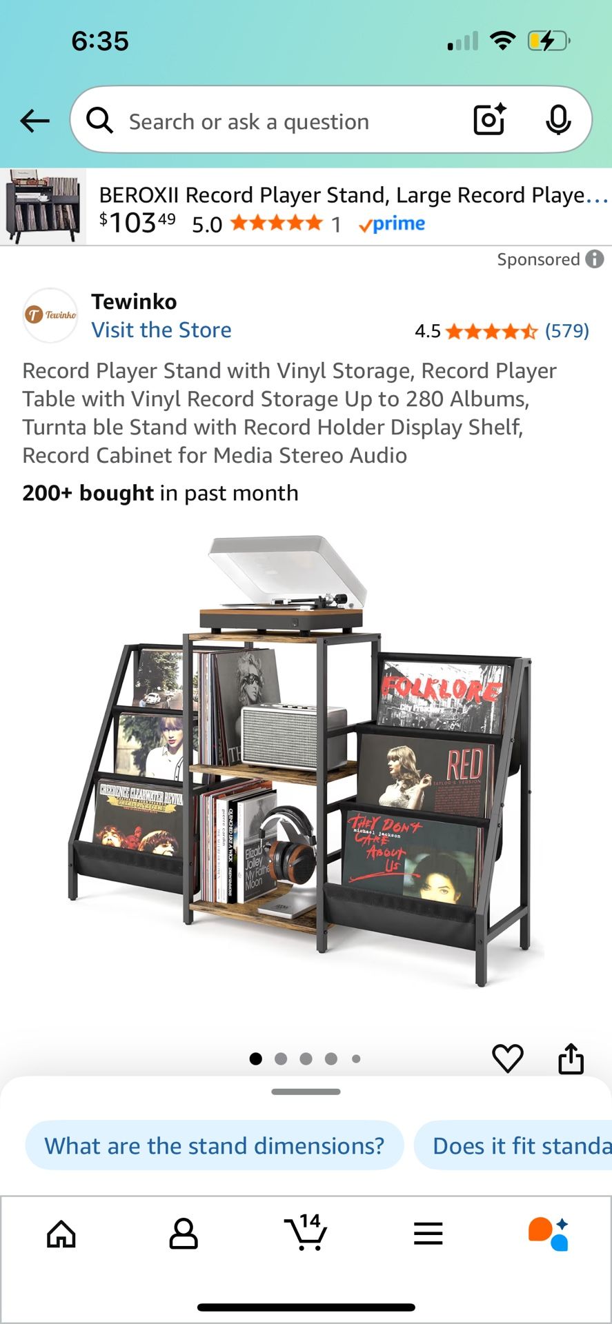 Record Player Stand with Vinyl Storage, 