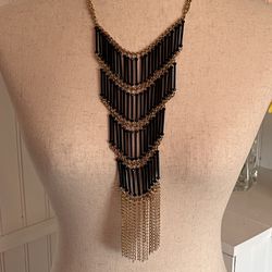 Pyramid Bohemian Black & Gold Necklace