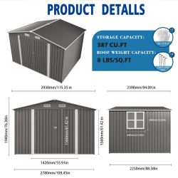 10 x 8 FT Outdoor Storage Shed, Large Metal Storage Shed, Lockable Door and Air Vent, Clear Window Garden Tool Shed for Bicycles, Tools, Lawnmowers, B