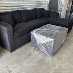 Brand New Black Sectional With Free Ottoman