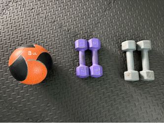 5 and 10 pound dumbbell - 8 pound medball
