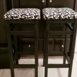 Bar Stools Black Wood Cushioned Seats