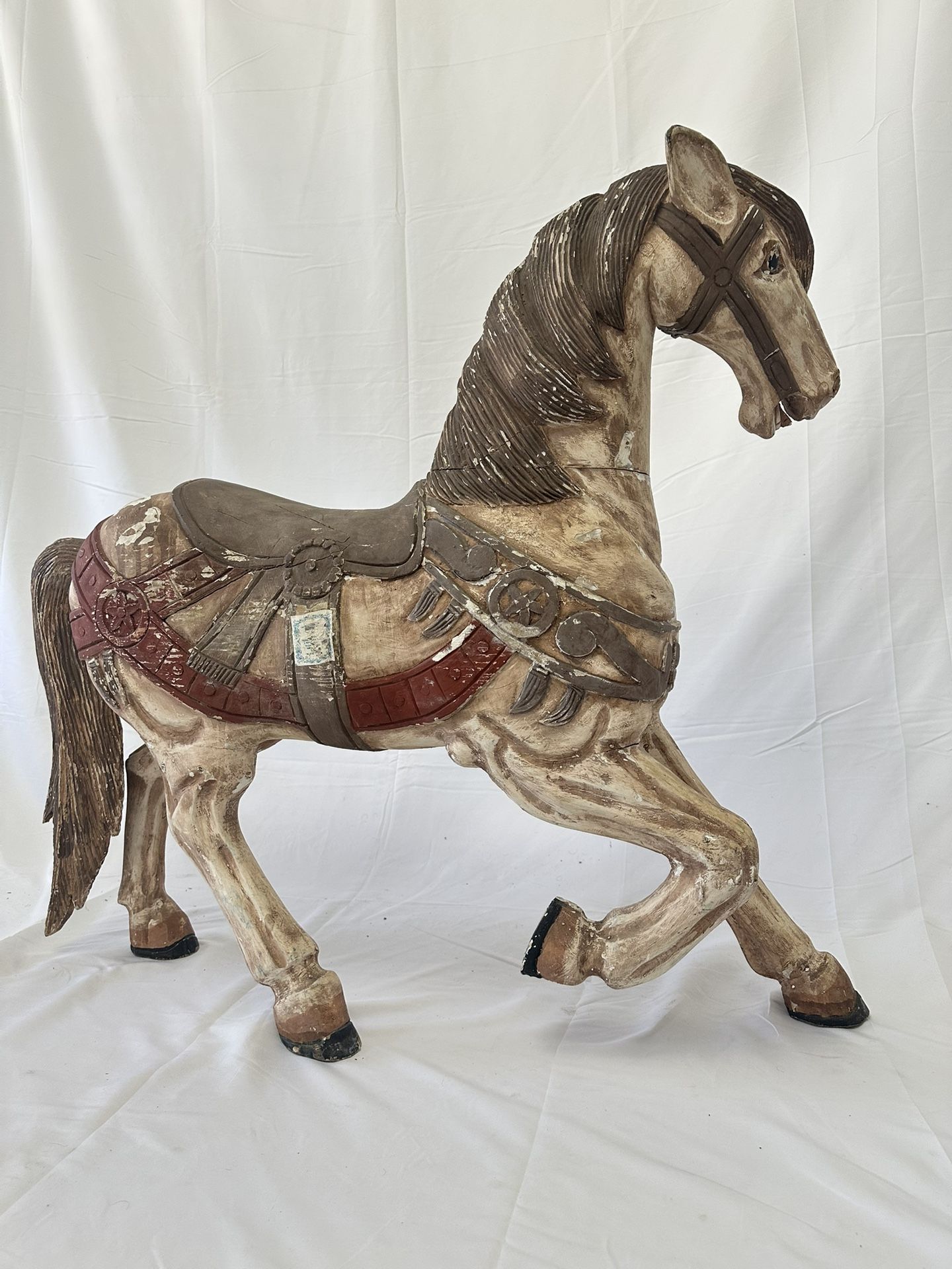 ANTIQUE SOLID WOOD HAND-CARVED & PAINTED PARAMOUNT CAROUSEL HORSE - TRULY BEAUTIFUL!