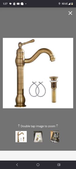 GGStudy 360° Swivel Antique Brass Bathroom Vessel Sink Faucet Single Handle One Hole Matching with Pop Up Drain