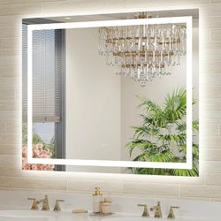 40x32 LED Bathroom Mirror with Lights, Front and Rear Lighting, Tempered Glass, Dimmable, Multiple Light Modes, Anti-Fog Lighted Bathroom Vanity Mirro