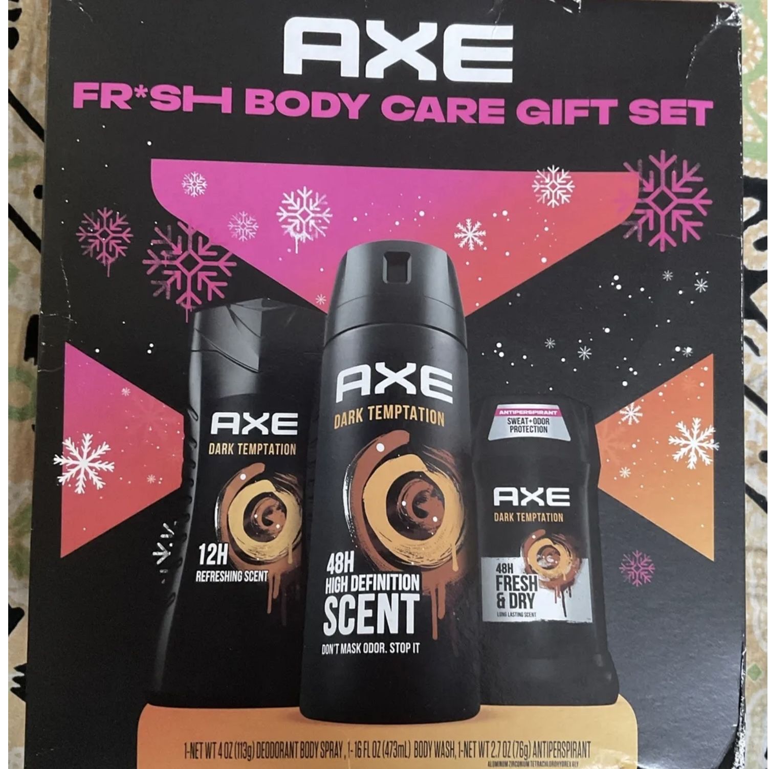 🆕️ Men's Axe DARK TEMPTATION 3Pc Body Care Set》Body Wash, Body Spray, Deodorant