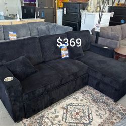 2-pc Sectional Sofa W/ Pull - Out Bed & Storage Brand New 