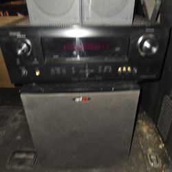 Denon 360 Watt Av Receiver Two Box Speakers And a Polk Audio Sub