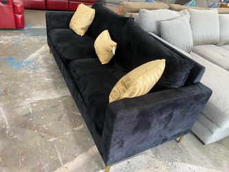 Black Velvet Sofa with Gold Legs