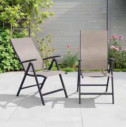 Set of 4 Metal Foldable Adjustable Back Outdoor Dining Chair in Espresso