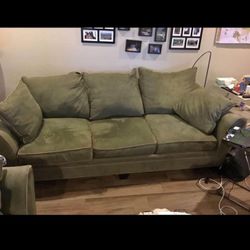 Sage Green Microfiber Couch (3 Cushion) - Lake Mead/Buffalo 
