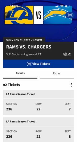 Rams v Chargers 2 tickets $550 OBO