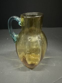 Art Glass Hand Blown Vase With Handle Vintage.