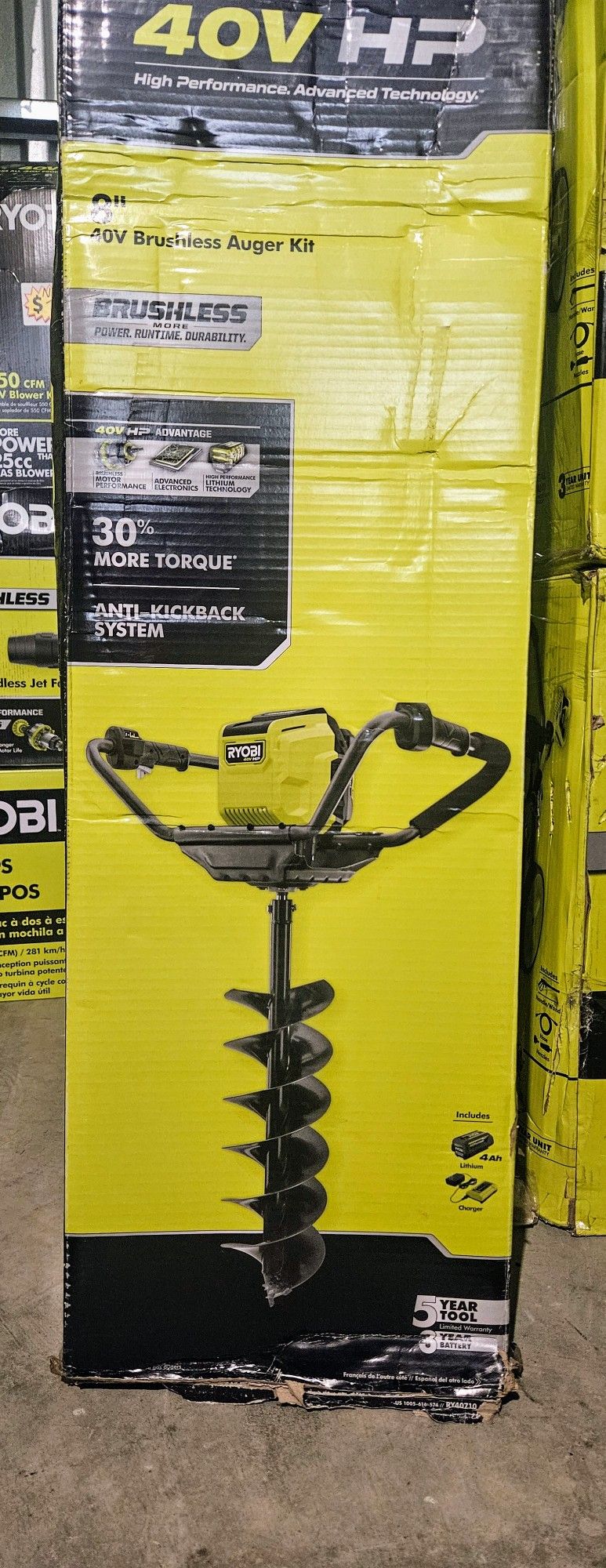 New 8 in. Ryobi 40V HP Brushless Cordless Earth Auger