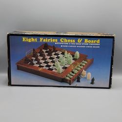 Vintage Eight Fairies Chess & Board In Box Red & Green Pieces