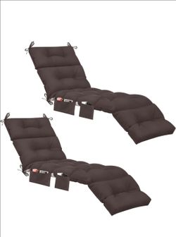 Kigley 2 Pcs Outdoor Chaise Lounge Cushions, Dark Brown, Solid Color. 5760/1960