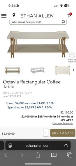 ETHAN ALLEN OCTAVIA COFFEE TABLE