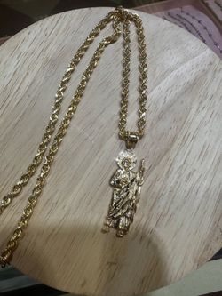 14k Gold Rope Chain and Gold San Judas Pendant