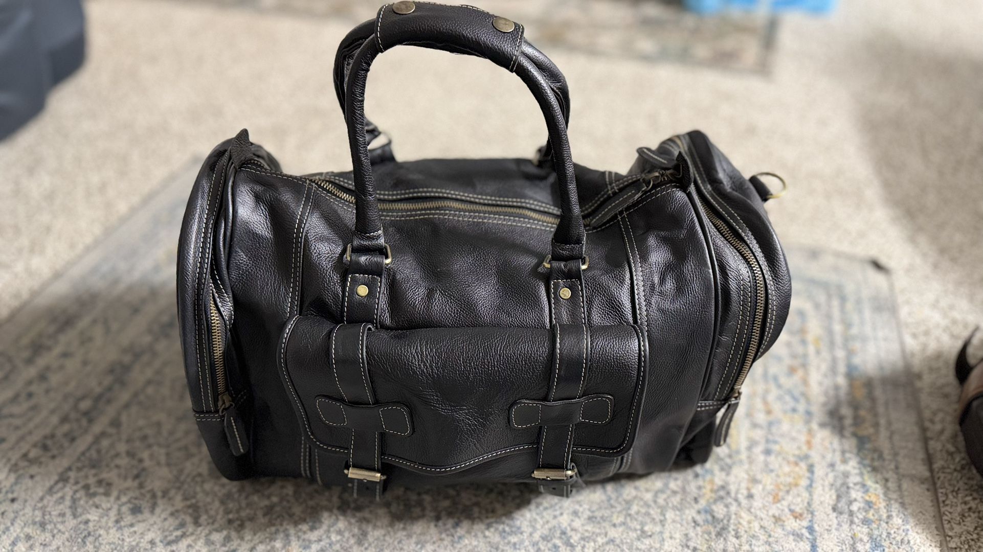 Leather Duffel Bag Carry-On Travel Gym Weekender Dark Brown | Shoulder Strap