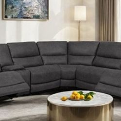 Brand New Grey Plush Leather Power Reclining Sectional Sofa 