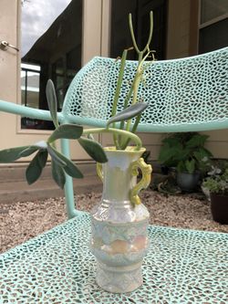 Vase with large succulent and pencil succulent $8