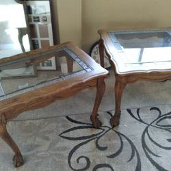 High End SOLID Oak Beveled Glass Coffee TablesClaw Foot