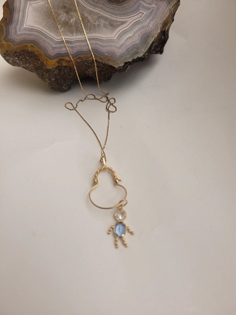 14K Gold Necklace with Boy Charm For March And Charm Holder