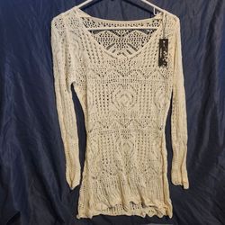 Cream Crochet Knit Long Sleeve Cover-Up by Creabygirls