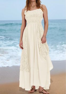 Summer Dress for Women Casual Lace Floral Embroidered Bohemian Maxi Dress Flowy A Line Beach Long Dresses