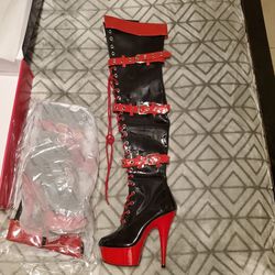 6" Heel, Black/Red Patent Boots
