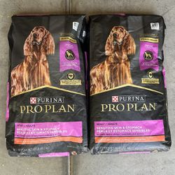 NEW! 2 Bags Of Purina Pro Plan Adult Sensitive Skin & Stomach Salmon & Rice Formula Dry Dog Food. 40lbs