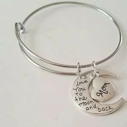 $5 EACH BRACELET MOTHER'S MOTHER MOM DAY FATHER'S DAD DAY I LOVE YOU TO THE MOON AND BACK heart
AJUSTABLE BANGLE BRACELET AND KEYCHAIN KEYRING ZINC AL