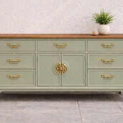 Sage Green 9 Drawer Dresser + Storage Cabinet – Gold Hardware