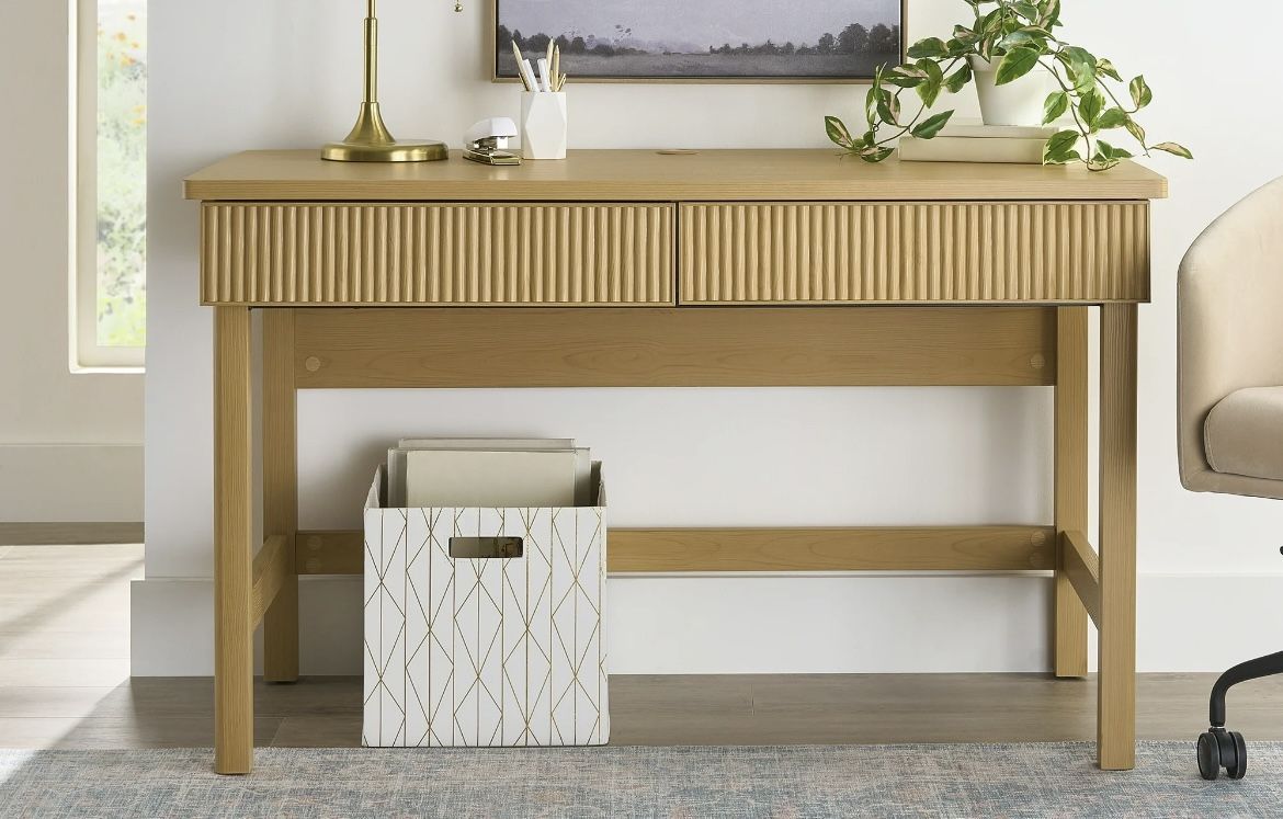 Better Homes & Gardens Lillian Fluted Desk, Natural Pine Finish