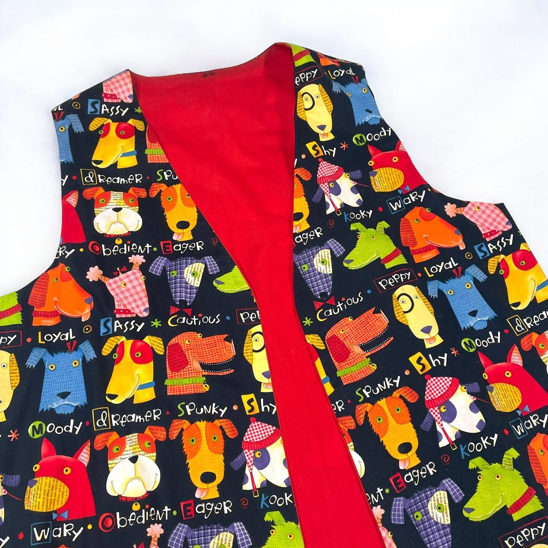 Handmade Dog Print Novelty Vest Men’s XL Fun Art Whimsical Conversation Starter
