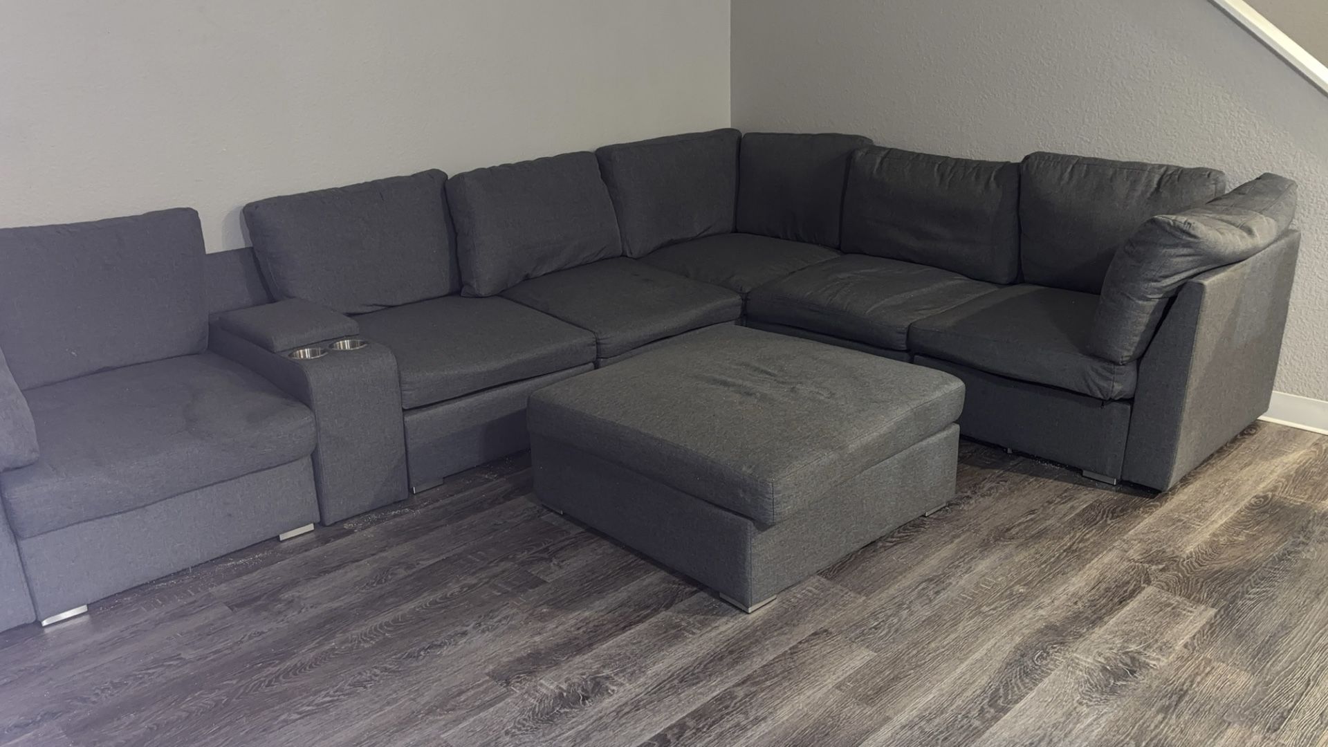Massive Gray L-Shaped Sectional Couch with Ottoman – $250 (Cash Only)