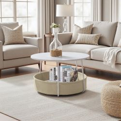 Tilla 29.5" Round Coffee table with Fabric Storage Basket
