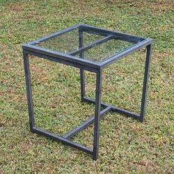 Metal And Glass Top Patio Porch Indoors Side Table Industrial Style