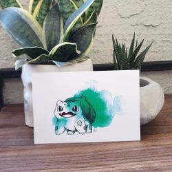 Bulbasaur Starter Series Postcard - Limited Edition Ink & Watercolor Art Print for Pokémon Fans