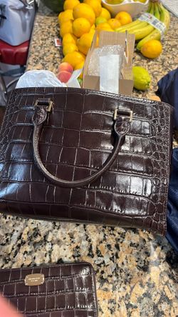 New dark brown alligator purse and wallet