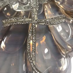 Charming Large Vintage Rhinestone Cross Pendant 