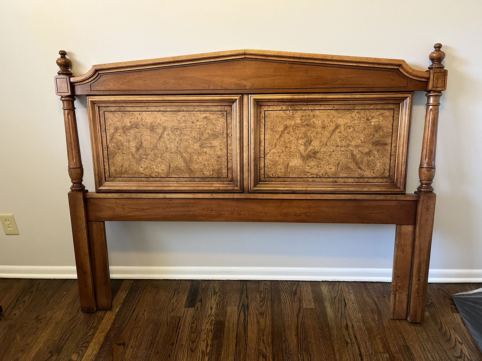 Antique Queen Solid Wood Headboard With Metal Bed Frame